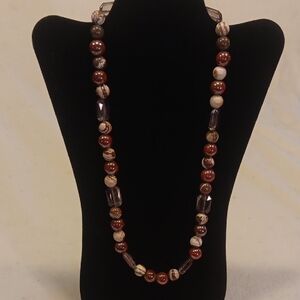 Stunning Handmade Earthy Artisan Beaded Necklace - Brown, Red, Cream Tones